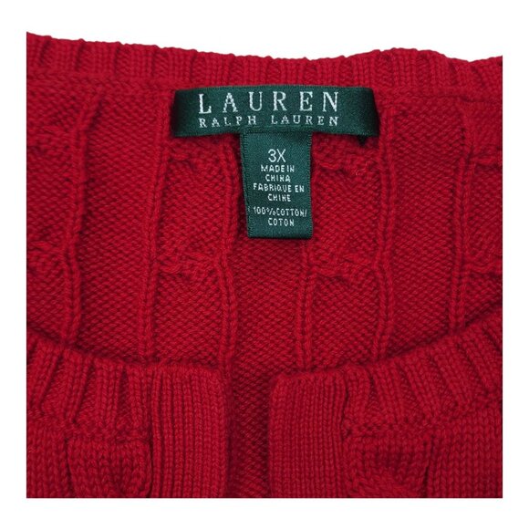 Lauren Ralph Lauren Red Cable Knit Sweater 3X 100% Cotton Womens Tunic Style - Picture 2 of 13